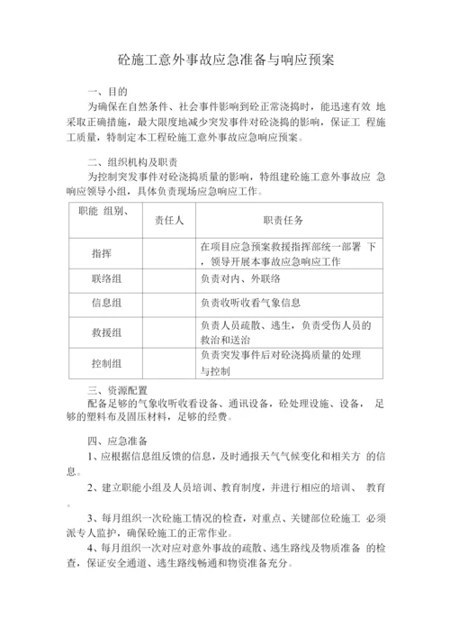 砼施工意外事故应急准备与响应预案.docx