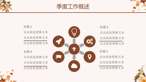 玫瑰金秋季枫叶季度汇报通用PPT模板
