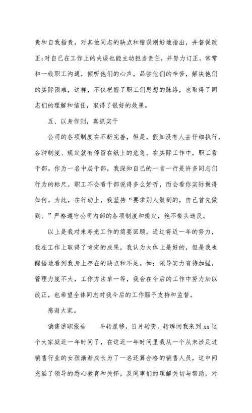 销售个人述职报告范文 2