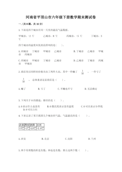 河南省平顶山市六年级下册数学期末测试卷（实用）.docx