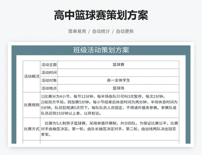 高中篮球赛策划方案