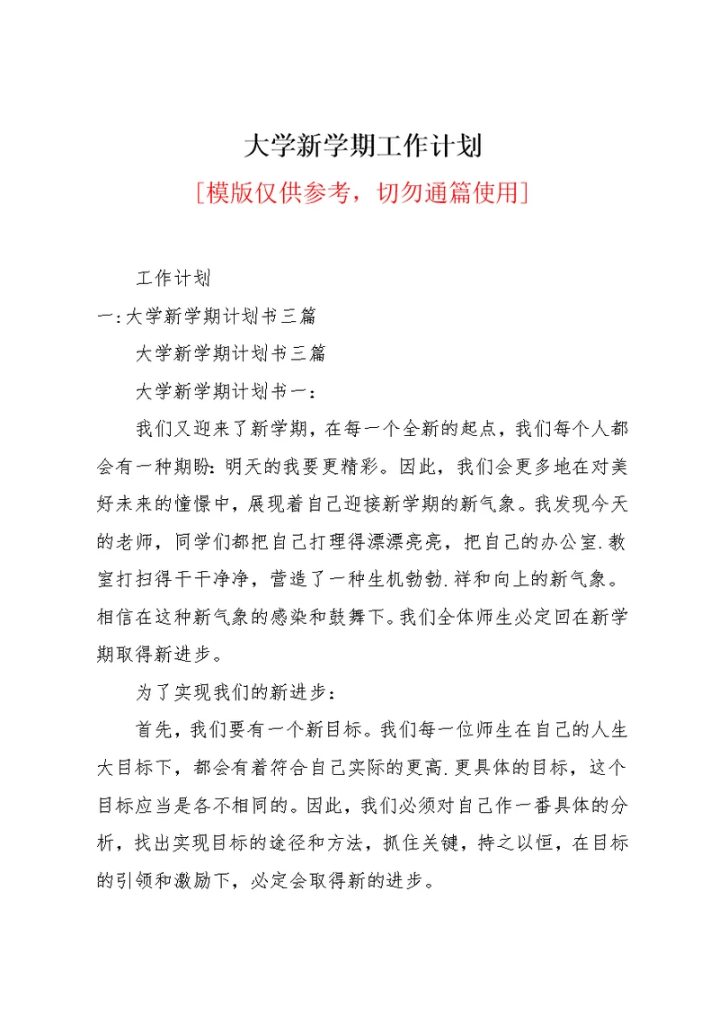 大学新学期工作计划(共15页)