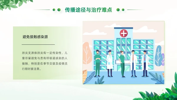 绿色小清新卡通风医院工作汇报支原体肺炎护理学习活动PPT模板