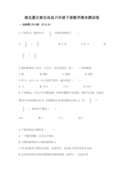 肃北蒙古族自治县六年级下册数学期末测试卷完整答案.docx