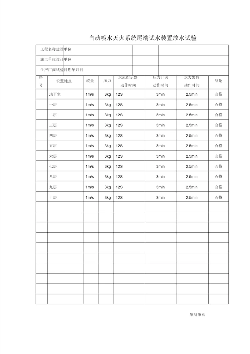 自动喷水灭火系统末端试水装置放水试验