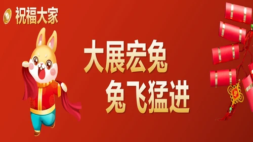 红色喜庆宽屏中国风开门大吉带内容PPT模板