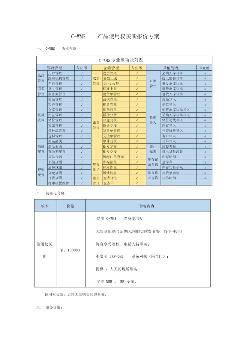 CWMS使用权买断报价方案