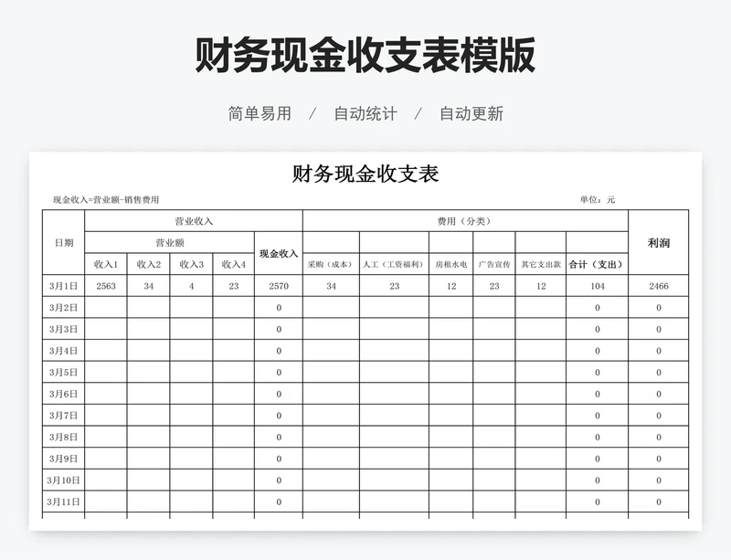 财务现金收支表模版