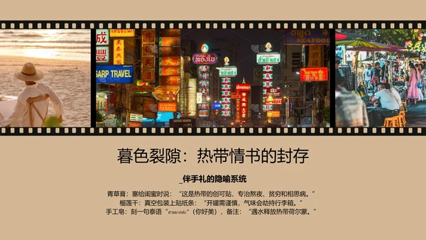 棕色复古胶片风泰国旅游攻略PPT模板