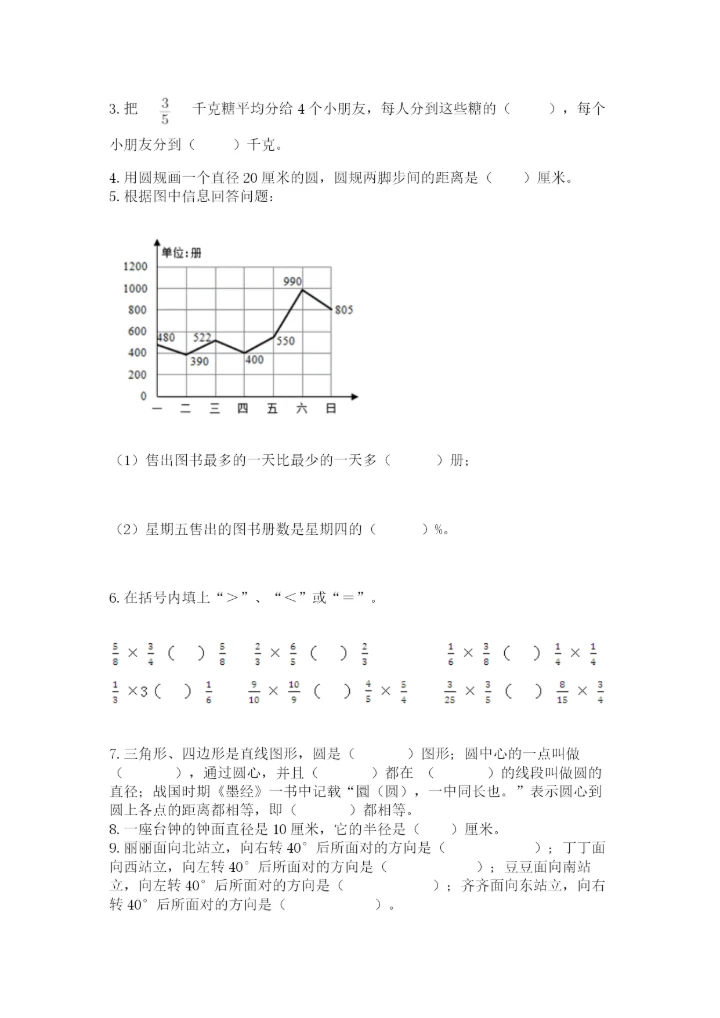 2022六年级上册数学期末测试卷及答案【名师系列】.docx