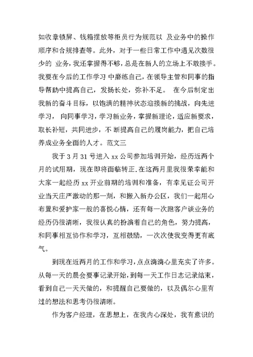 银行新员工试用期工作总结范文