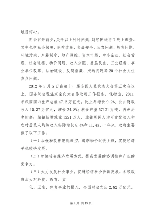 学习两会精神讨论两会热点问题.docx