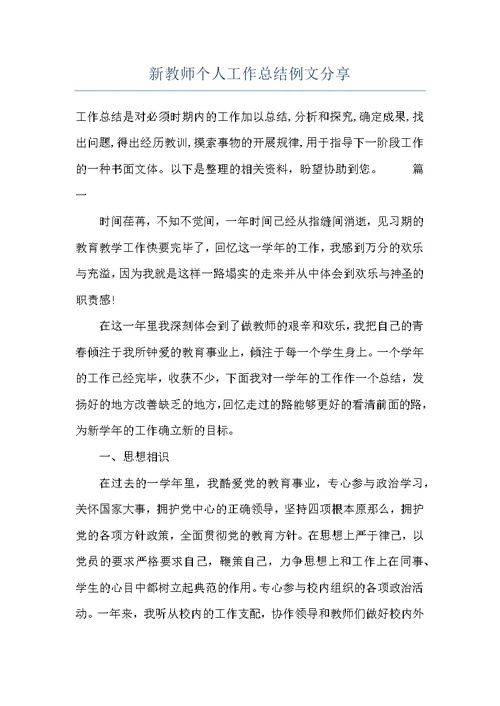 新教师个人工作总结例文分享