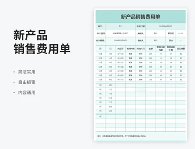 简约风新产品销售费用单