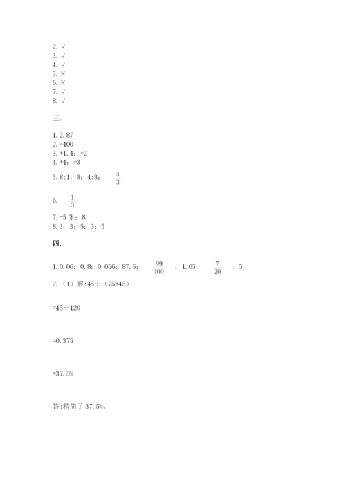 小学六年级数学期末自测题附参考答案（能力提升）.docx