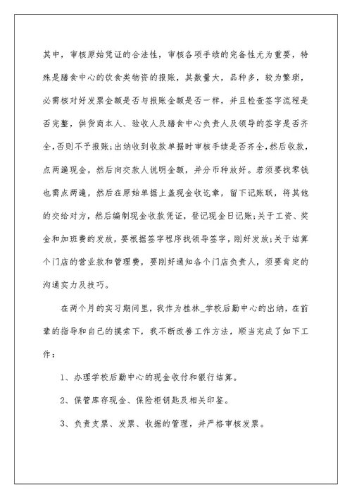 出纳毕业个人实习报告模板2022