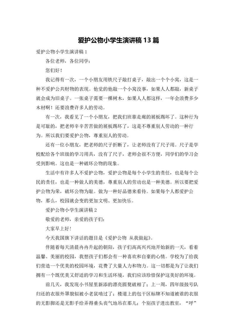 爱护公物小学生演讲稿13篇.docx