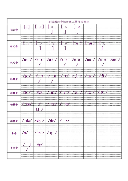 音标四线三格书写