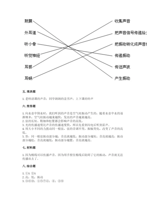 教科版科学四年级上册第一单元声音测试卷附答案（满分必刷）.docx