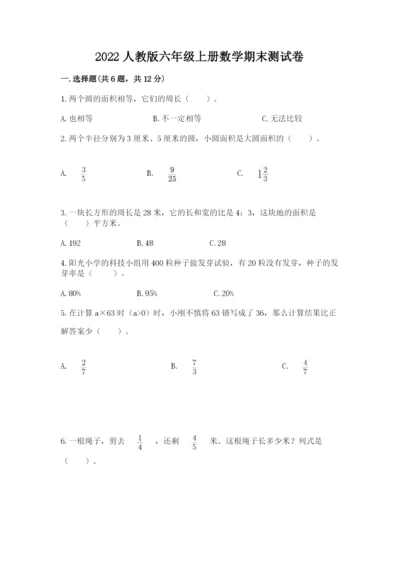 2022人教版六年级上册数学期末测试卷重点班.docx