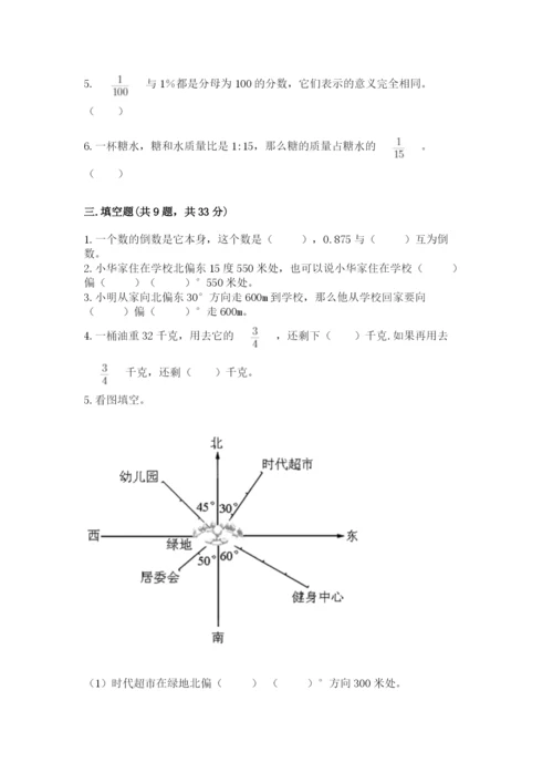 小学六年级上册数学期末测试卷（中心小学）.docx