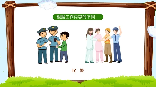 卡通蓝天草地学校边框警察到幼儿园知识科普讲课班会活动幼儿园培训