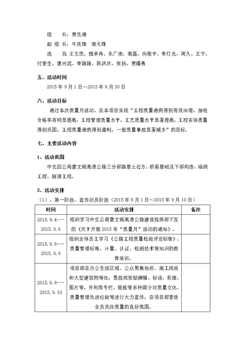 2015年质量月活动实施资料