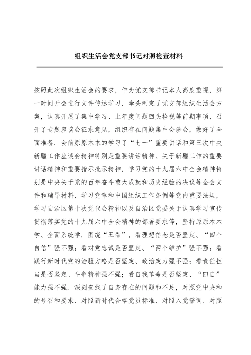 组织生活会党支部书记对照检查材料.docx