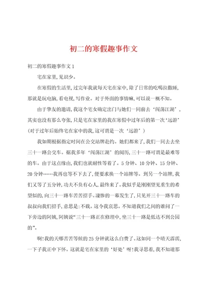 初二的寒假趣事作文