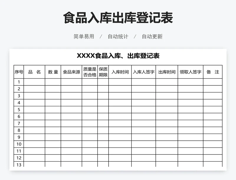 食品入库出库登记表