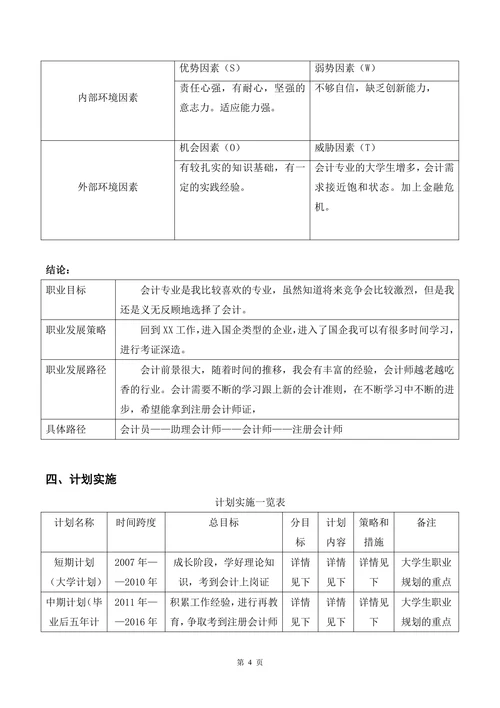会计专业大学生职业生涯规划书