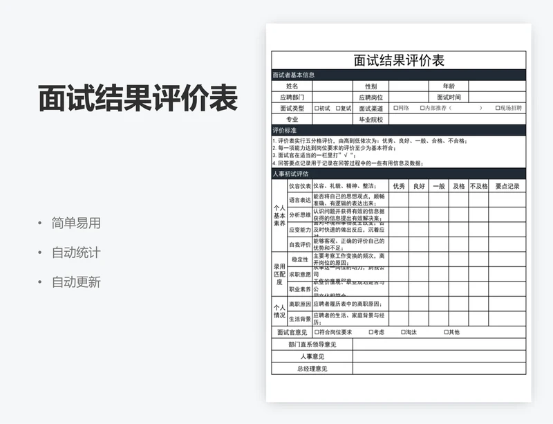 面试结果评价表