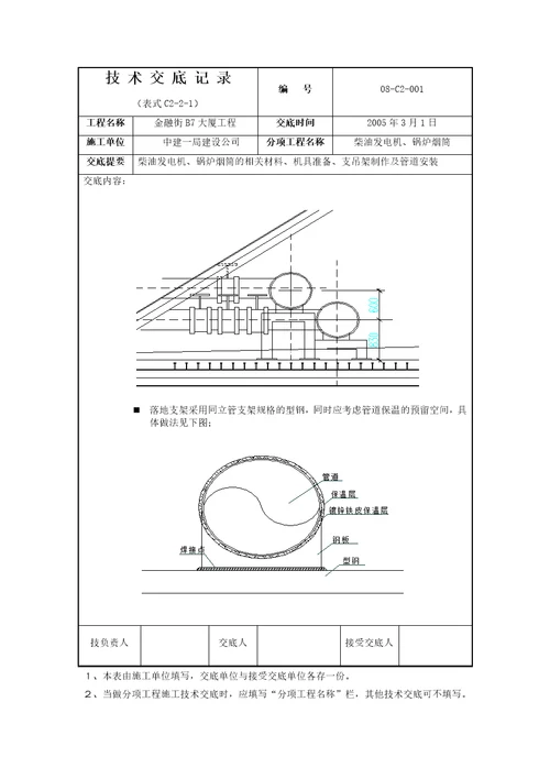 柴油发电机锅炉烟筒管道技术交底记录