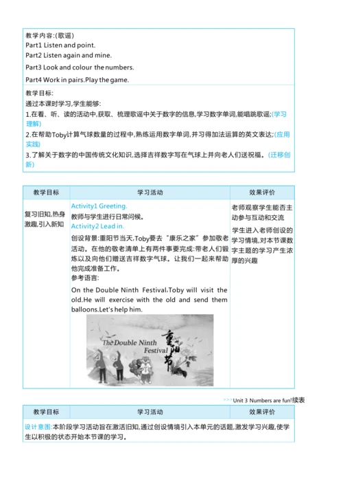 Unit 3  Numbers are fun单元整体教学设计5课时