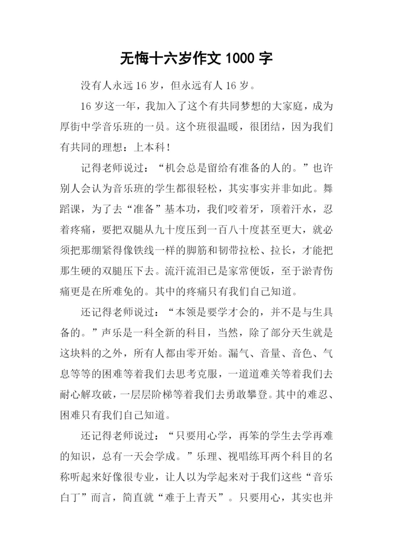 无悔十六岁作文1000字.docx