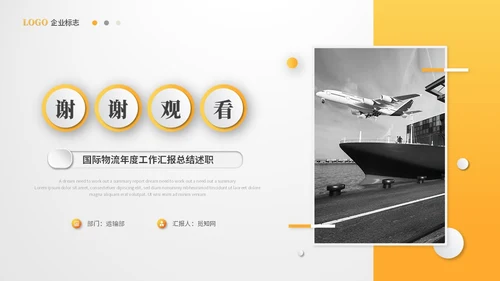黄色微粒体国际物流工作总结工作汇报述职报告ppt模板