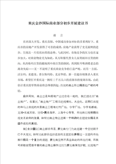 某国际商业部分初步发展建议书