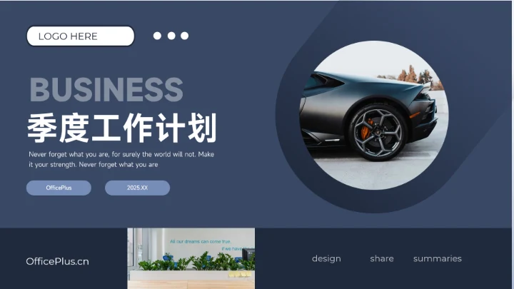 蓝色图文高端季度工作计划PPT模板