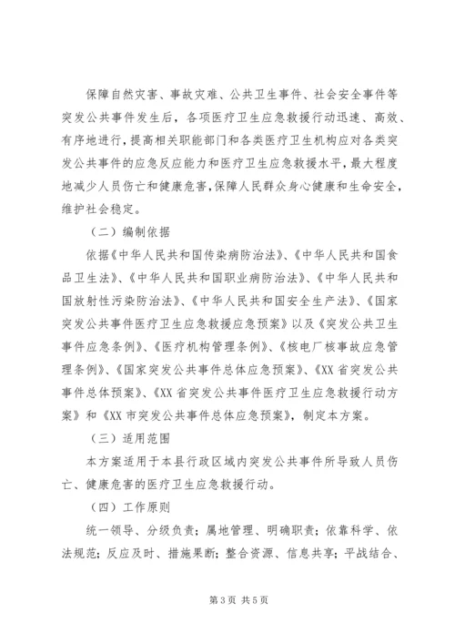 ＸＸ县突发公共事件医疗卫生应急救援行动方案.docx