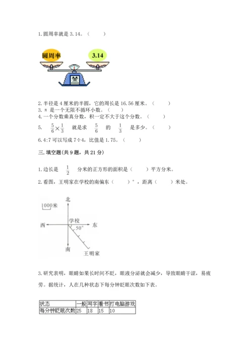 小学六年级上册数学期末测试卷带答案（a卷）.docx