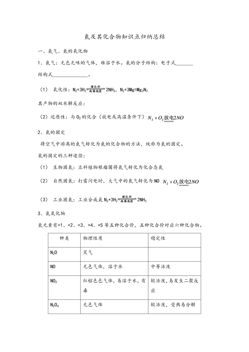 氮及其化合物知识归纳总结.docx