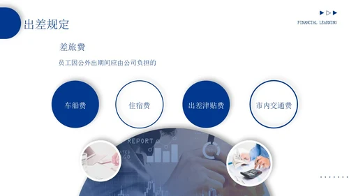 蓝色形状商务风企业报销制度培训PPT模板