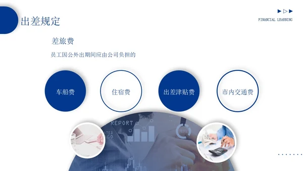 蓝色形状商务风企业报销制度培训PPT模板