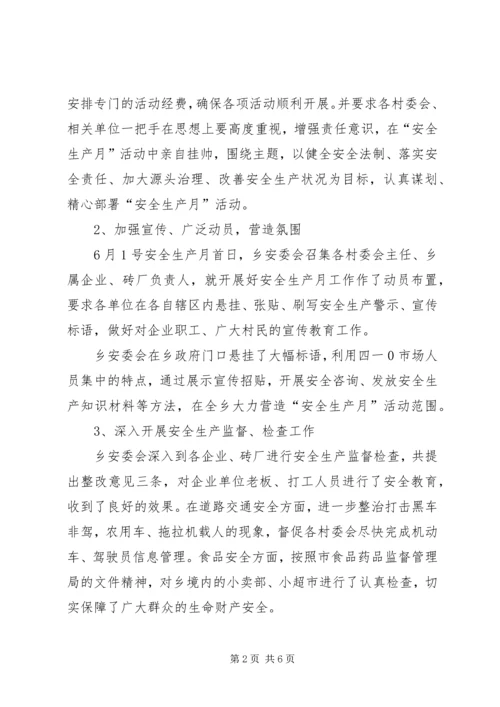 乡镇政府开展安全生产月活动的工作总结范文.docx