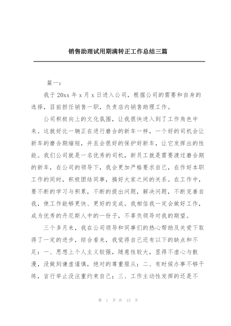 销售助理试用期满转正工作总结三篇.docx