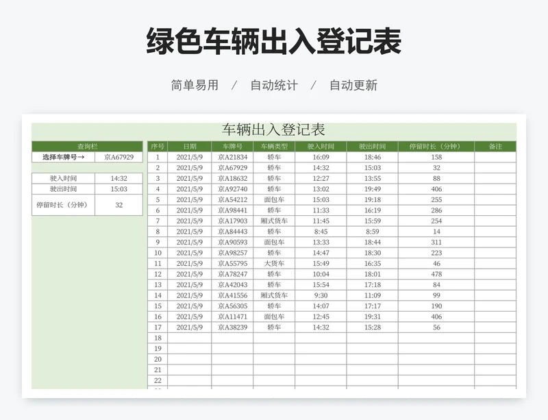 绿色车辆出入登记表