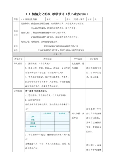 【核心素养目标】1.1 悄悄变化的我（教案）