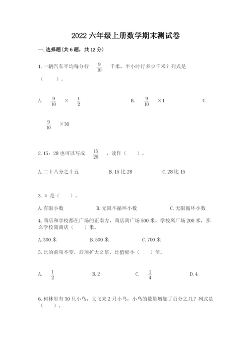 2022六年级上册数学期末测试卷含完整答案【夺冠系列】.docx