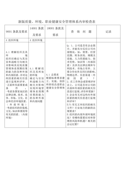 新版质量、环境、职业健康安全管理体系内审检查表.docx