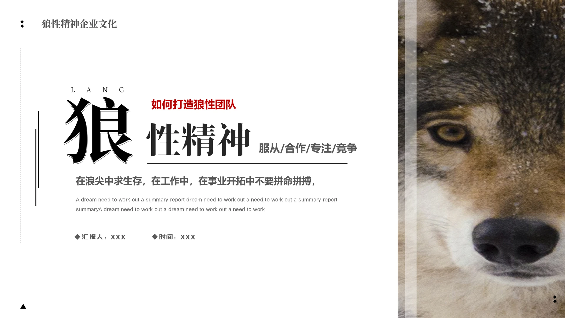 简约公司企业狼性团队建设培训PPT模板打造企业狼性团队